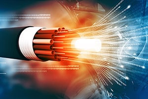 Optical fiber cable with binary cods. 3d illustration